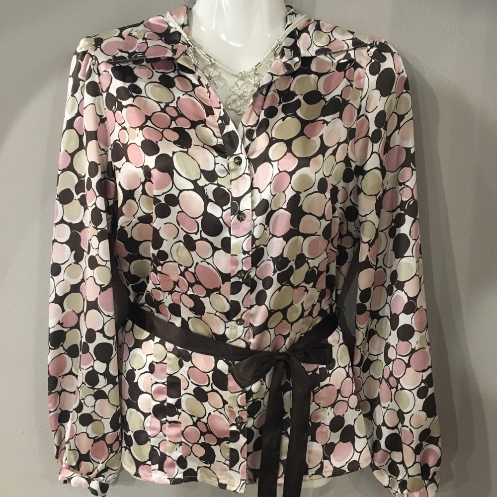 Apt 9 Brown Pink Silky Top sz S